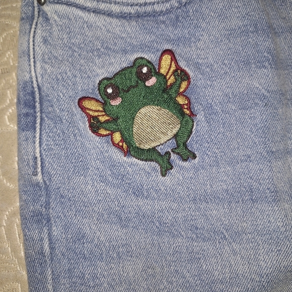 HT Denim Mom Jean in a size 7. It features Pixies, mushrooms, and ladybugs - Picture 2 of 12